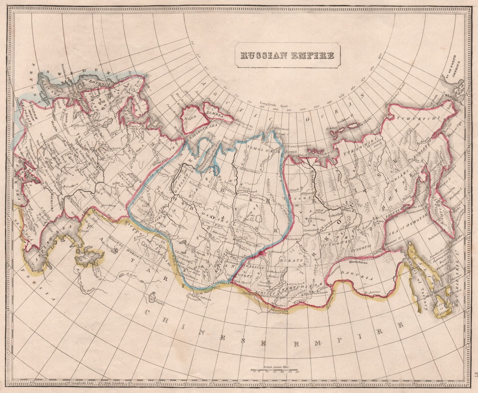 RUSSIAN EMPIRE. In Europe. Siberia. Tobolsk. Irkoutsk. OOC. JOHNSON 1850 map